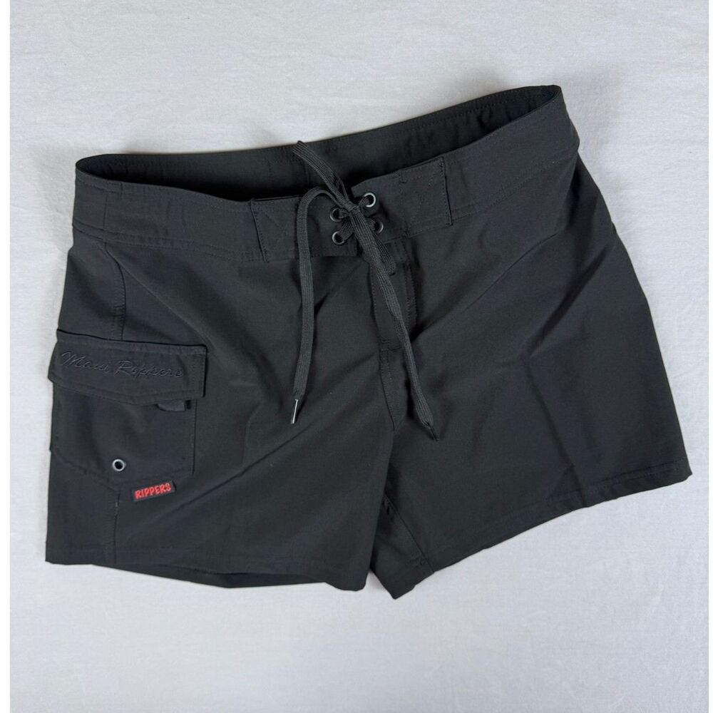 NWT Maui Rippers 5" Classic Black Stretch Swim Womens Boardshorts Size 4
